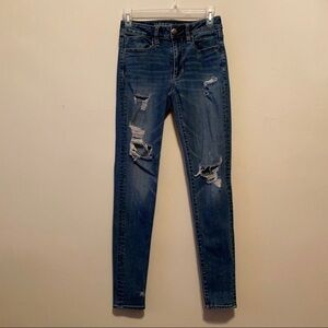 American Eagle High Rise Jegging Distressed Super Stretch Jeans Size 2